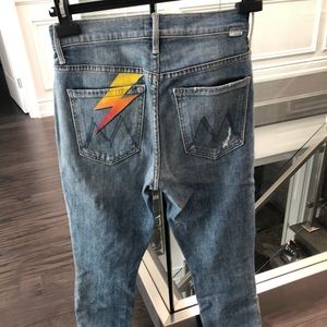Mother jeans with lightening bolt pocket